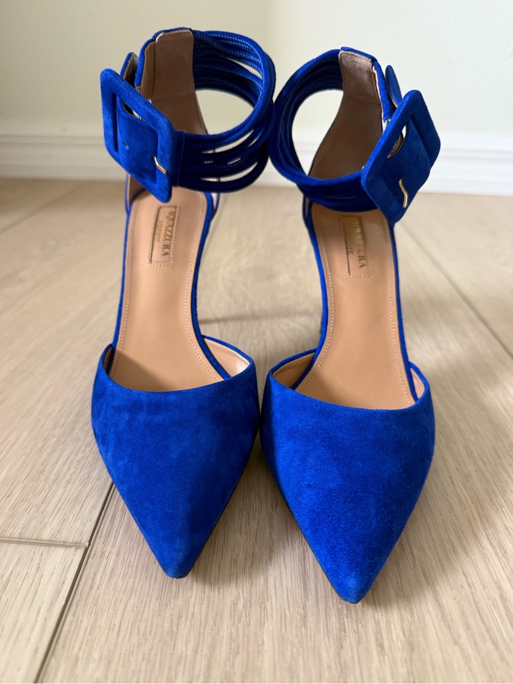 Aquazzura Casablanca Suede Pump 85 in Blue Bell Size 7.5 Preloved